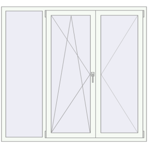 Tilt-and-Turn 1680x1560 mm KORSA ENERGY-SAVING (SYNEGO MD) RAL 9016 Traffic white two-sided. View from inside Buy Tilt-and-Turn 1680x1560 mm KORSA ENERGY-SAVING (SYNEGO MD) RAL 9016 Traffic white two-sided